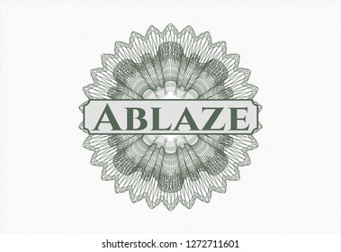 Green abstract linear rosette with text Ablaze inside