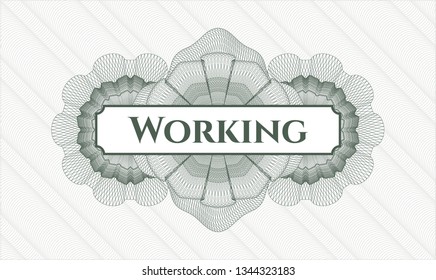 Green abstract linear rosette with text Working inside