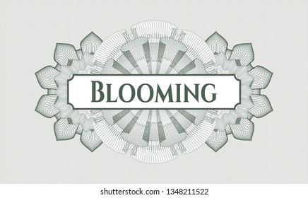 Green abstract linear rosette with text Blooming inside