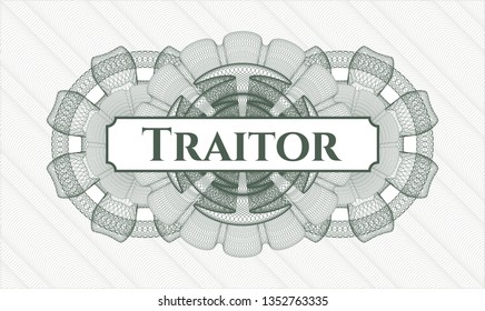 Green abstract linear rosette with text Traitor inside
