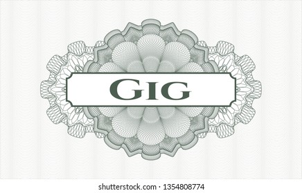 Green abstract linear rosette with text Gig inside