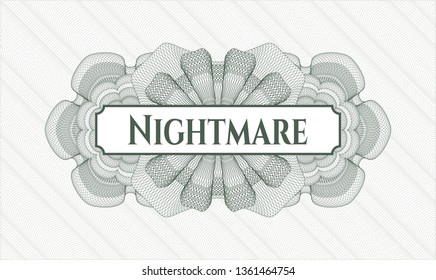 Green abstract linear rosette with text Nightmare inside