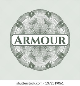 Green abstract linear rosette with text Armour inside