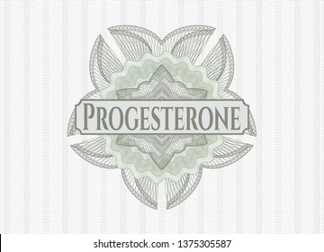 Green abstract linear rosette with text Progesterone inside