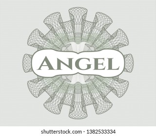 Green abstract linear rosette with text Angel inside