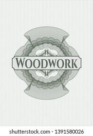 Green abstract linear rosette with text Woodwork inside