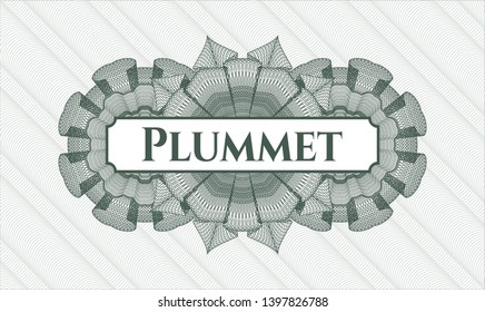 Green abstract linear rosette with text Plummet inside