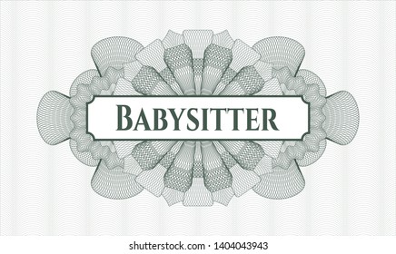 Green abstract linear rosette with text Babysitter inside