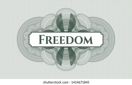 Green abstract linear rosette with text Freedom inside