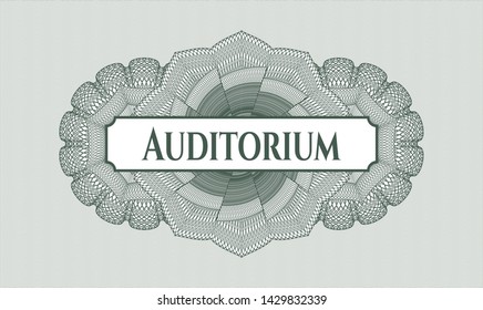 Green abstract linear rosette with text Auditorium inside