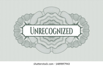 Green abstract linear rosette with text Unrecognized inside