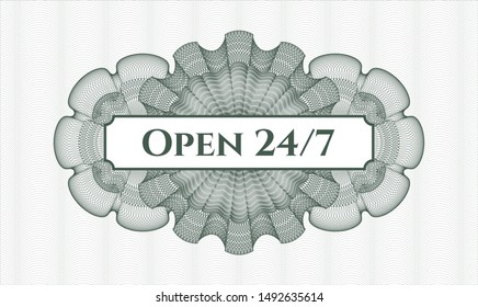 Green abstract linear rosette with text Open 24/7 inside