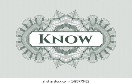 Green abstract linear rosette with text Know inside