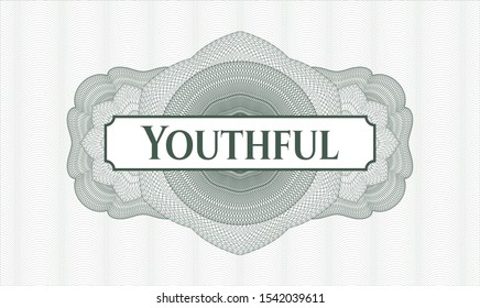 Green abstract linear rosette with text Youthful inside