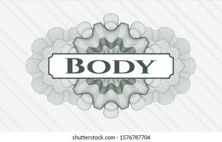 Green abstract linear rosette with text Body inside
