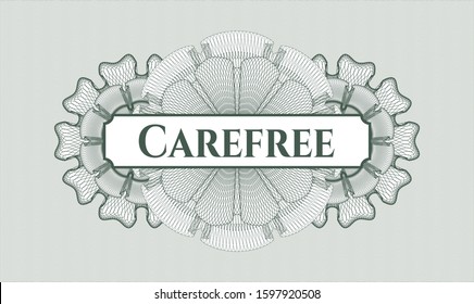 Green abstract linear rosette with text Carefree inside