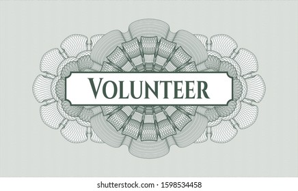 Green abstract linear rosette with text Volunteer inside