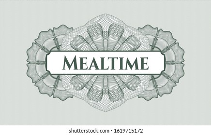 Green abstract linear rosette with text Mealtime inside