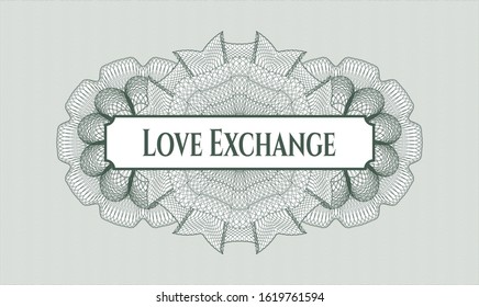 Green abstract linear rosette with text Love Exchange inside