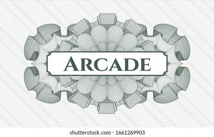 Rosette lineal abstracto verde con texto Arcade dentro