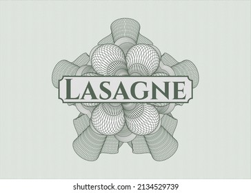 Green abstract linear rosette with text Lasagne inside
