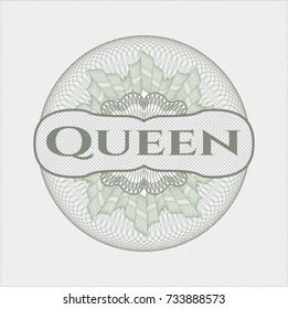Green abstract linear rosette with text Queen inside