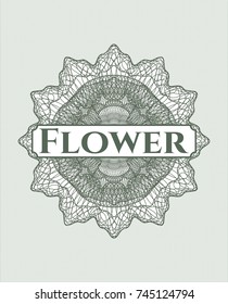 Green abstract linear rosette with text Flower inside