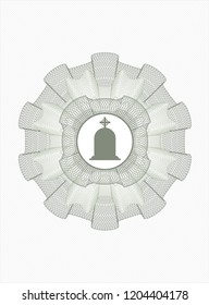 Green abstract linear rosette with tombstone icon inside
