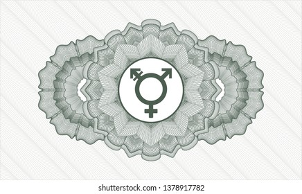 Green abstract linear rosette with transgender icon inside