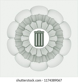 Green abstract linear rosette with trash can icon inside