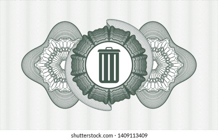 Green abstract linear rosette with trash can icon inside