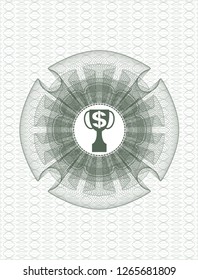 Green abstract linear rosette with trophy with money symbol inside icon inside