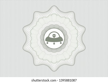 Green abstract linear rosette with ufo with aline inside icon inside