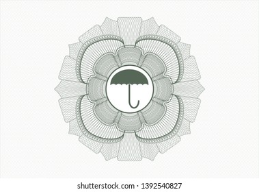 Green abstract linear rosette with umbrella icon inside