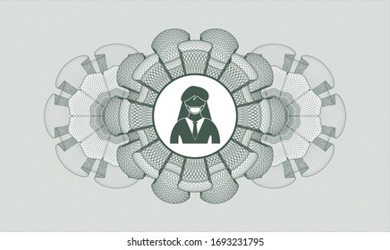 Green abstract linear rosette. Vector Illustration. Detailed with woman wearing face mask icon inside