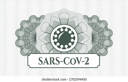 Green abstract linear rosette. Vector Illustration. Detailed with coronavirus icon and SARS-CoV-2 text inside