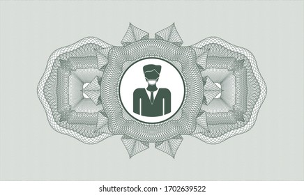 Green abstract linear rosette. Vector Illustration. Detailed with man wearing face mask icon inside