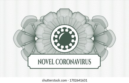 Green abstract linear rosette. Vector Illustration. Detailed with coronavirus icon and Novel Coronavirus text inside