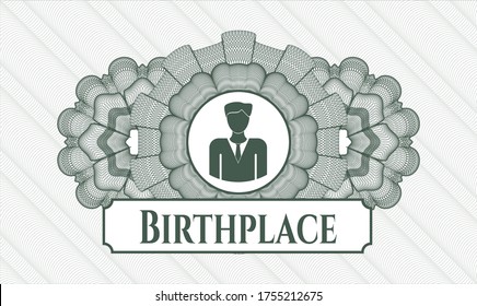 Green abstract linear rosette. Vector Illustration. Detailed with businessman icon and Birthplace text inside