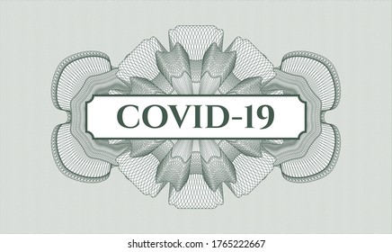 Green abstract linear rosette. Vector Illustration. Detailed with text COVID-19 inside