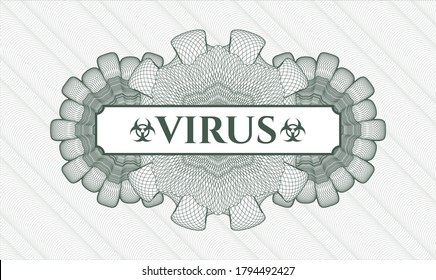 Green abstract linear rosette. Vector Illustration. Detailed with text Virus inside