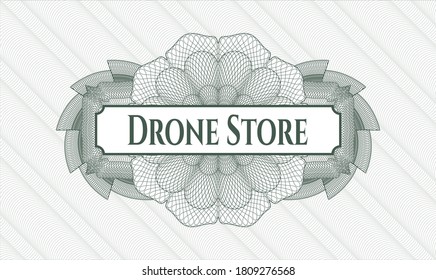 Green abstract linear rosette. Vector Illustration. Detailed with text Drone Store inside