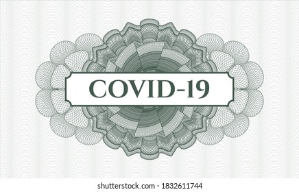 Green abstract linear rosette. Vector Illustration. Detailed with text COVID-19 inside