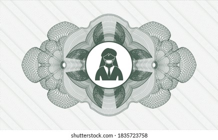 Green abstract linear rosette. Vector Illustration. Detailed with woman wearing face mask icon inside
