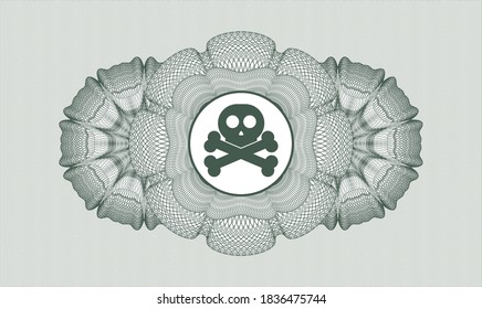 Green abstract linear rosette. Vector Illustration. Detailed with crossbones icon inside