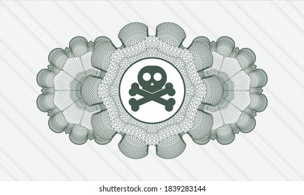 Green abstract linear rosette. Vector Illustration. Detailed with crossbones icon inside