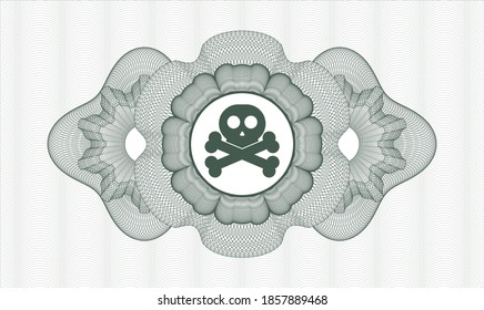 Green abstract linear rosette. Vector Illustration. Detailed with crossbones icon inside