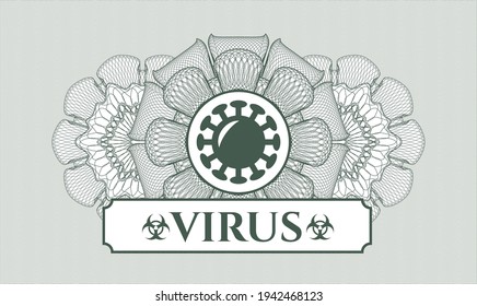 Green abstract linear rosette. Vector Illustration. Detailed with coronavirus icon and Virus text inside