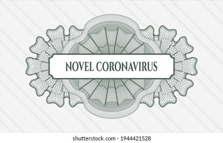 Green abstract linear rosette. Vector Illustration. Detailed with text Novel Coronavirus inside