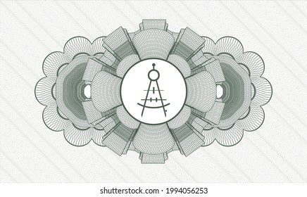 Green abstract linear rosette. Vector Illustration. Detailed with drawing compass icon inside